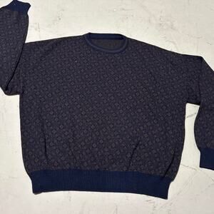 **Navy Blue Vintage 80s Alberto Dani Sweater - Unique Pattern**